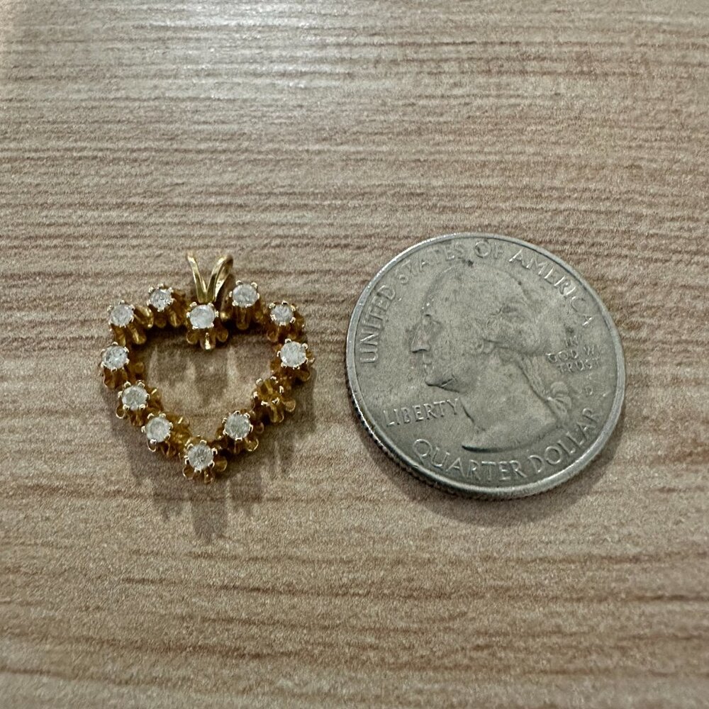 14K Gold Diamond Heart Pendant - Picture 3 of 4